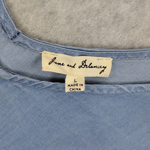 Jane & Delancey Chambray Tank Top Women L Tie Shoulder Sleeveless V Neck Blouse - Picture 5 of 12